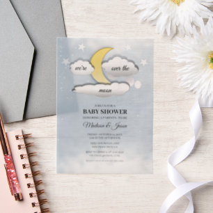 Over The Moon Clouds and Stars Baby Shower Vellum Invitations