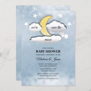 Over The Moon Clouds and Stars Invitation