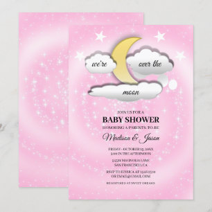 Over The Moon Clouds & Stars Baby Shower Invitation