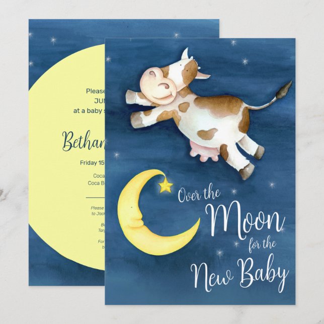Over the moon cow jump baby shower invitation (Front/Back)
