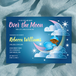 Over The Moon Cradled Baby Shower - Darker Skin   Invitation