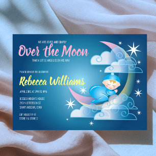 Over The Moon Cradled Baby Shower - Lighter Skin   Invitation