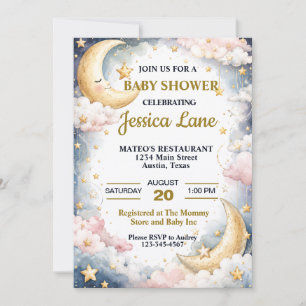 Over the Moon Cute Baby Shower Invitation