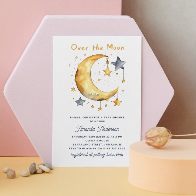 Over the moon. Cute whimsical stars baby shower Invitation (Creator Uploaded)