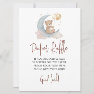 Over the Moon Diaper Raffle Game Card Teddy Bear