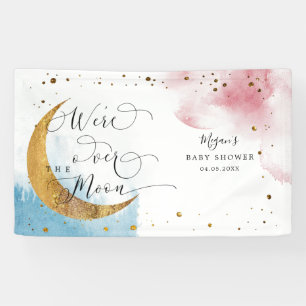 Over The Moon Dreamy Blue & Pink Baby Shower Banner
