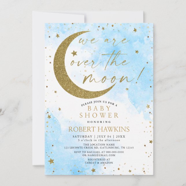 Over the Moon Dreamy Boy Baby Shower Invitation (Front)
