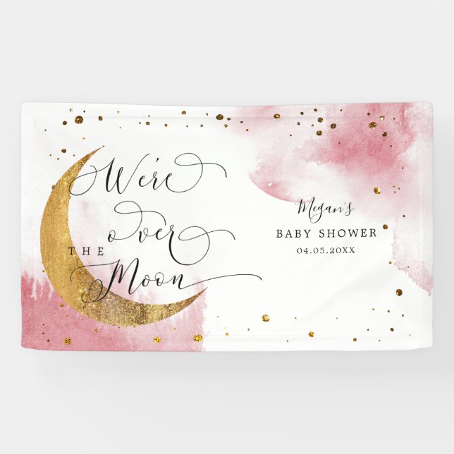 Over The Moon Dreamy Pink Sky Baby Shower Banner (Horizontal)