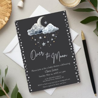Over the Moon Elegant Gender Neutral Baby Shower Invitation