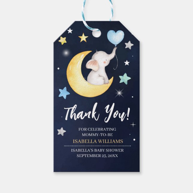 Over The Moon Elephant Baby Shower Favour Tag (Front)