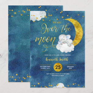 Over the Moon Elephant Baby Shower Invitation