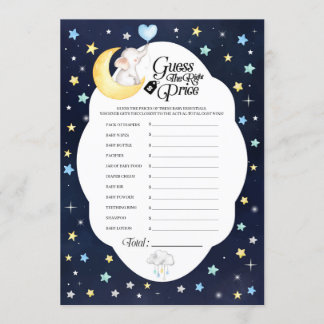 Over The Moon Elephant Baby Shower Price Game Invitation