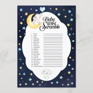Over The Moon Elephant Baby Word Scramble Game Invitation
