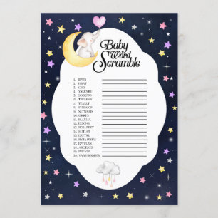 Over The Moon Elephant Baby Word Scramble Game Invitation