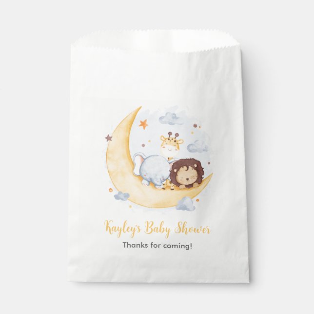 Over the Moon Favour Bags with Cute Safari Animals (Front)