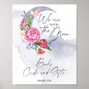 Over the moon Flowers Baby Shower Books, Cards Poster