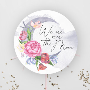 Over the moon Flowers baby shower Classic Round Sticker
