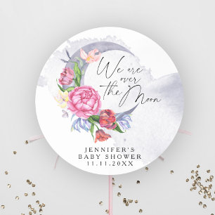 Over the moon Flowers baby shower Classic Round Sticker