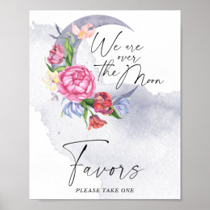 Over the Moon Flowers Baby Shower Favours Poster
