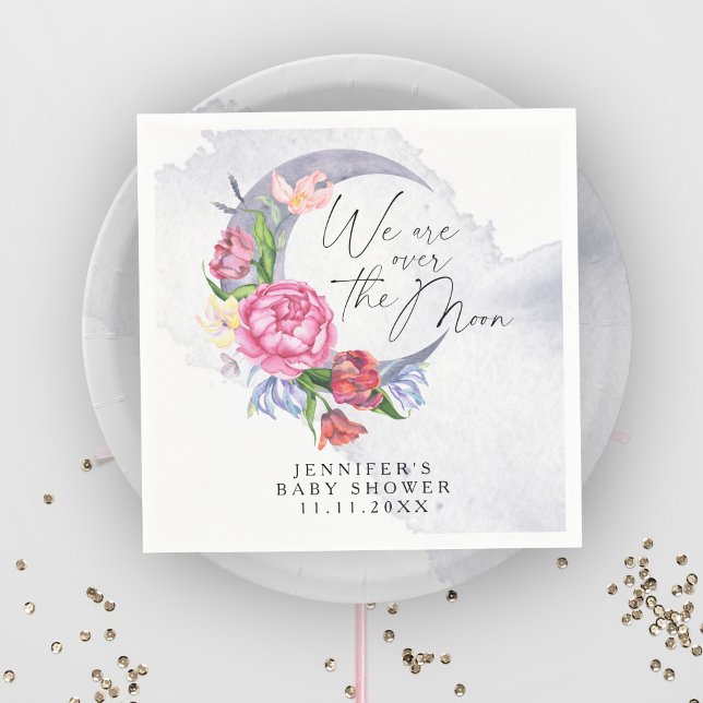 Over the moon Flowers baby shower Napkin (Creator Uploaded)
