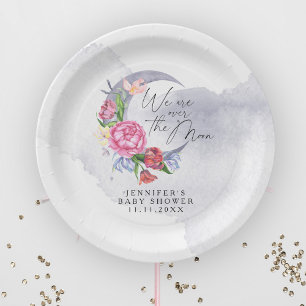 Over the moon Flowers baby shower Paper Plate