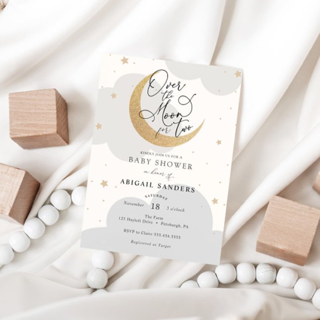 Over the Moon for Two Twin Baby Shower Invitation (Creator Uploaded)