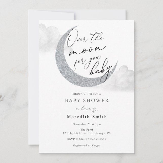 Over the Moon for You Baby Moon and Stars Shower Invitation (Front)