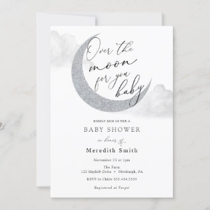 Over the Moon for You Baby Moon and Stars Shower Invitation