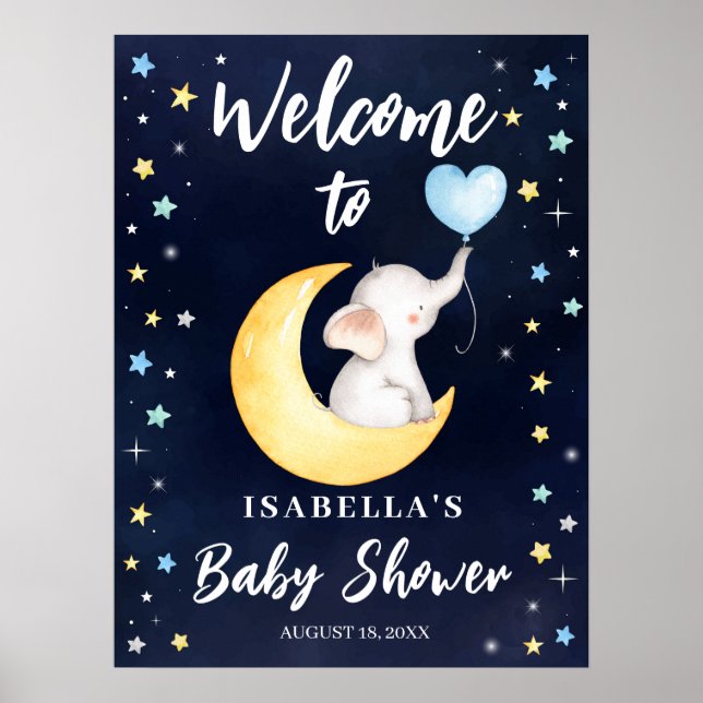 Over The Moon Galaxy Elephant Baby Shower Poster (Front)