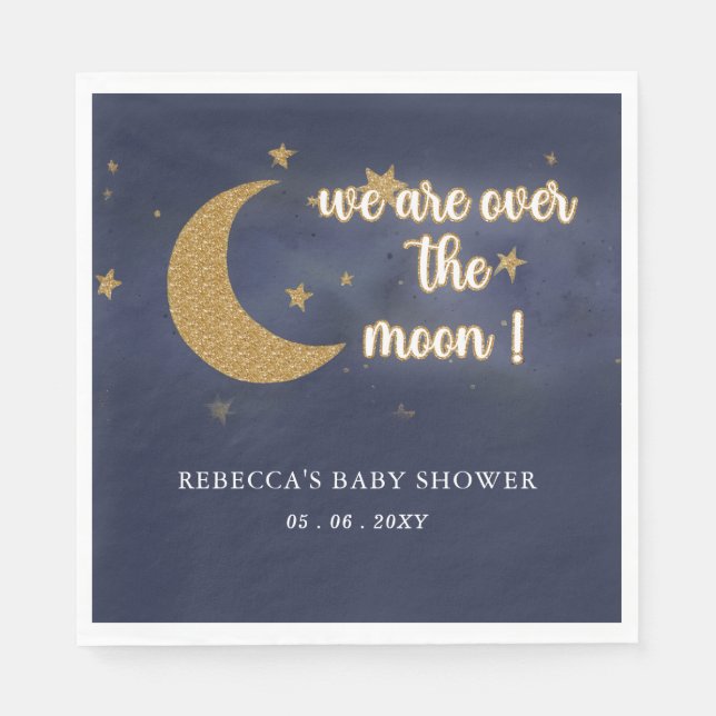 Over The Moon Gender Neutral Baby Shower Napkin (Front)