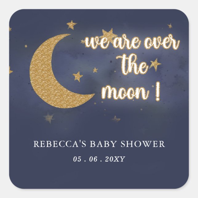 Over The Moon Gender Neutral Baby Shower Square Sticker (Front)