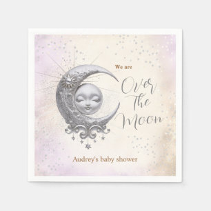 Over The Moon Gender Neutral Purple Baby Shower  Napkin