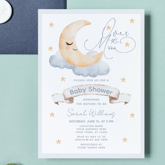 Over the Moon Gender Neutral Script Baby Shower Invitation (Baby Shower Bliss: Over the Moon & Stars Await!)