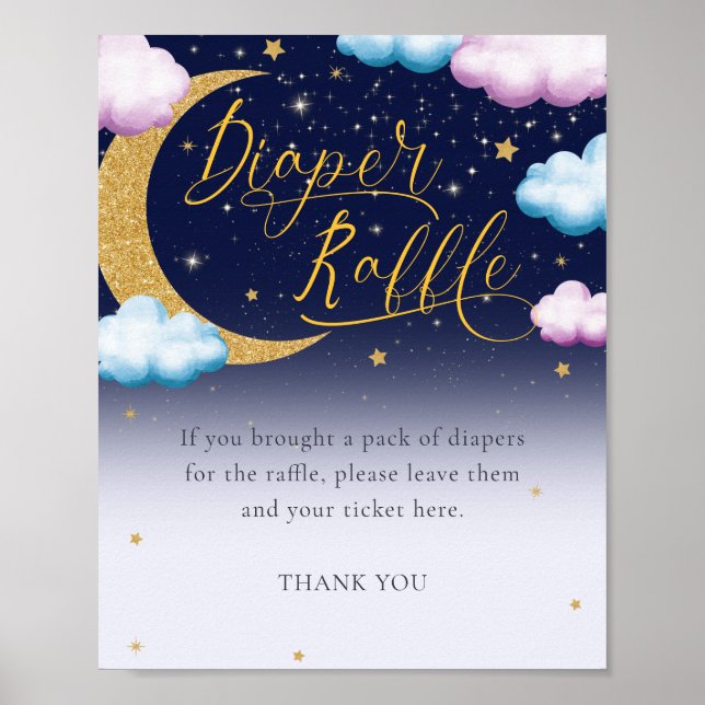 Over the Moon Gender Reveal Diaper Raffle Sign (Front)