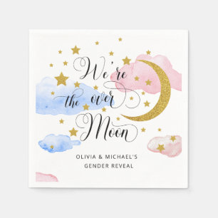 Over the Moon Gender Reveal Pink and Blue Napkin
