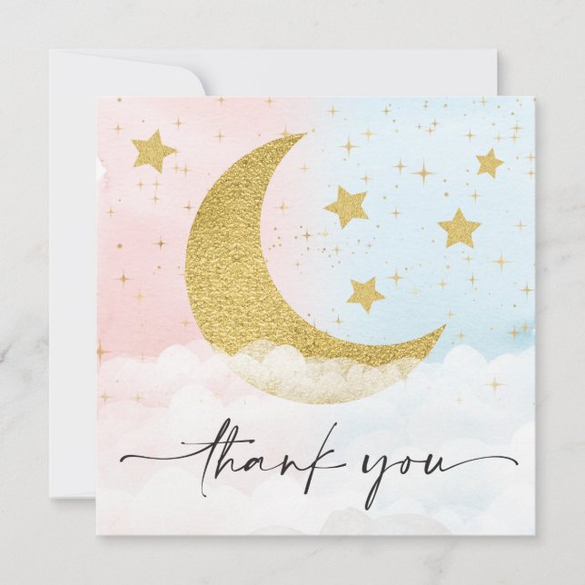 Over The Moon Gender Reveal Square Thank You (Front)