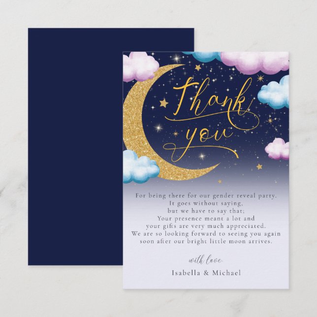Over the Moon Gender Reveal Thank You Card (Front/Back)