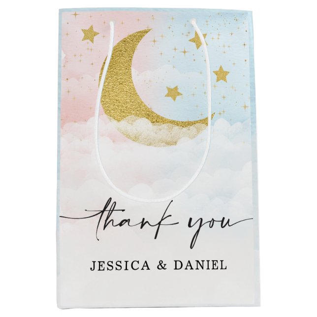 Over The Moon Gender Reveal Thank You Medium Gift Bag (Front)