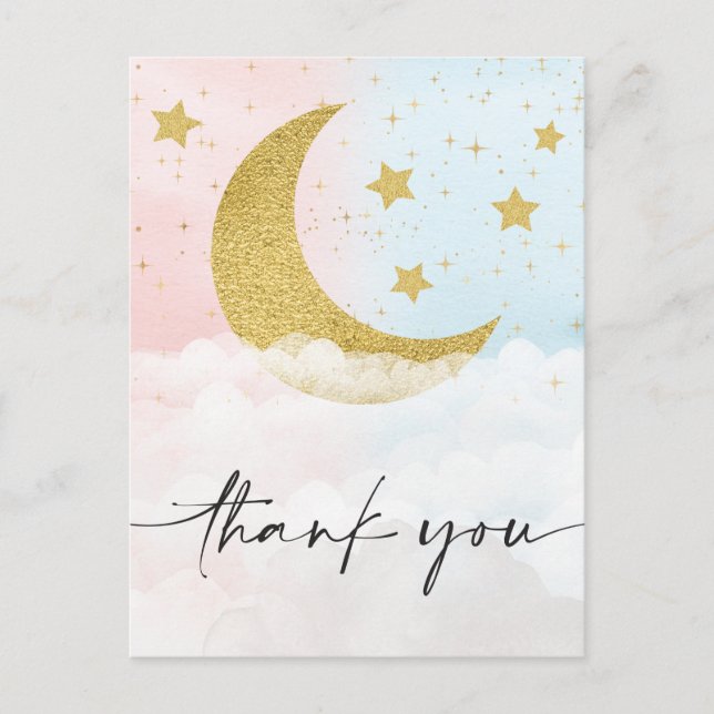 Over The Moon Gender Reveal Thank You Postcard (Front)