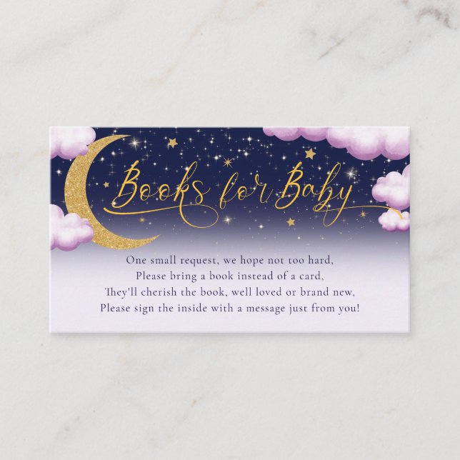 Over the Moon Girl Baby Shower Books for Baby Enclosure Card (Front)