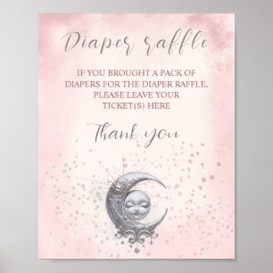 Over The Moon Girl Baby Shower Diaper Raffle Sign