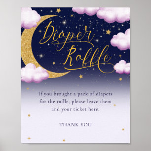 Over the Moon Girl Baby Shower Diaper Raffle Sign