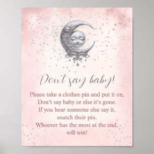 Over The Moon Girl Baby Shower Don't Say Baby Game Poster