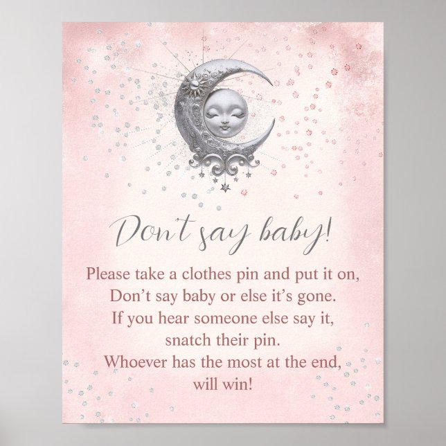 Over The Moon Girl Baby Shower Don't Say Baby Game Poster (Front)