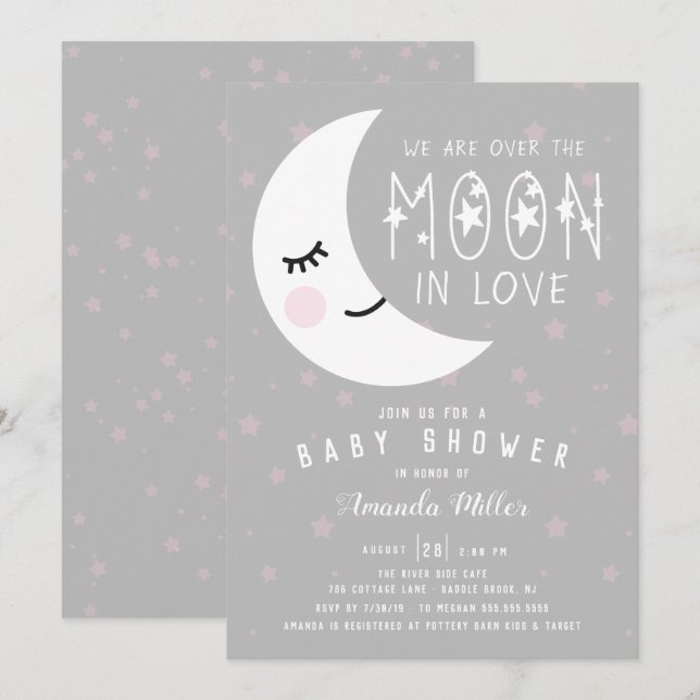 Over The Moon Girl Baby Shower Invitation (Front/Back)
