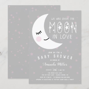 Over The Moon Girl Baby Shower Invitation