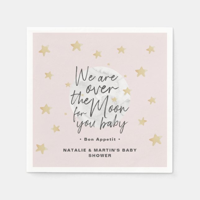 Over The Moon Girl Baby Shower Paper  Napkin (Front)