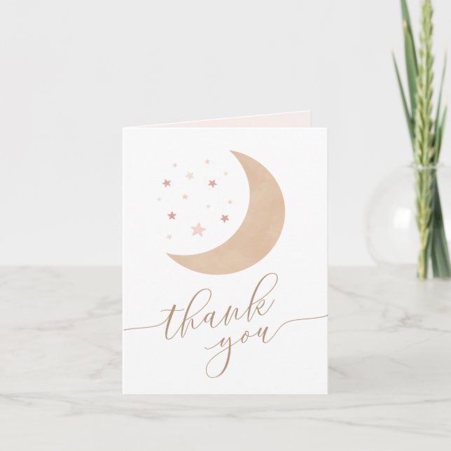 Over the Moon Girl Baby Shower Thank You Card (Front)