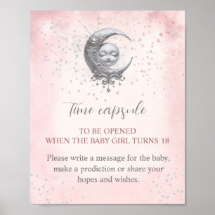 Over The Moon Girl Baby Shower Time Capsule Sign