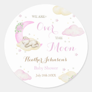 Over The Moon Girl Bear Baby Shower Classic Round Sticker